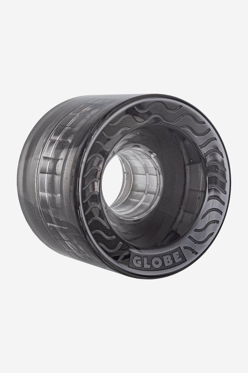 Retro Flex Cruiser Wheel 58mm Clear Black with a deep conical bore and wavy tread, side angle view.