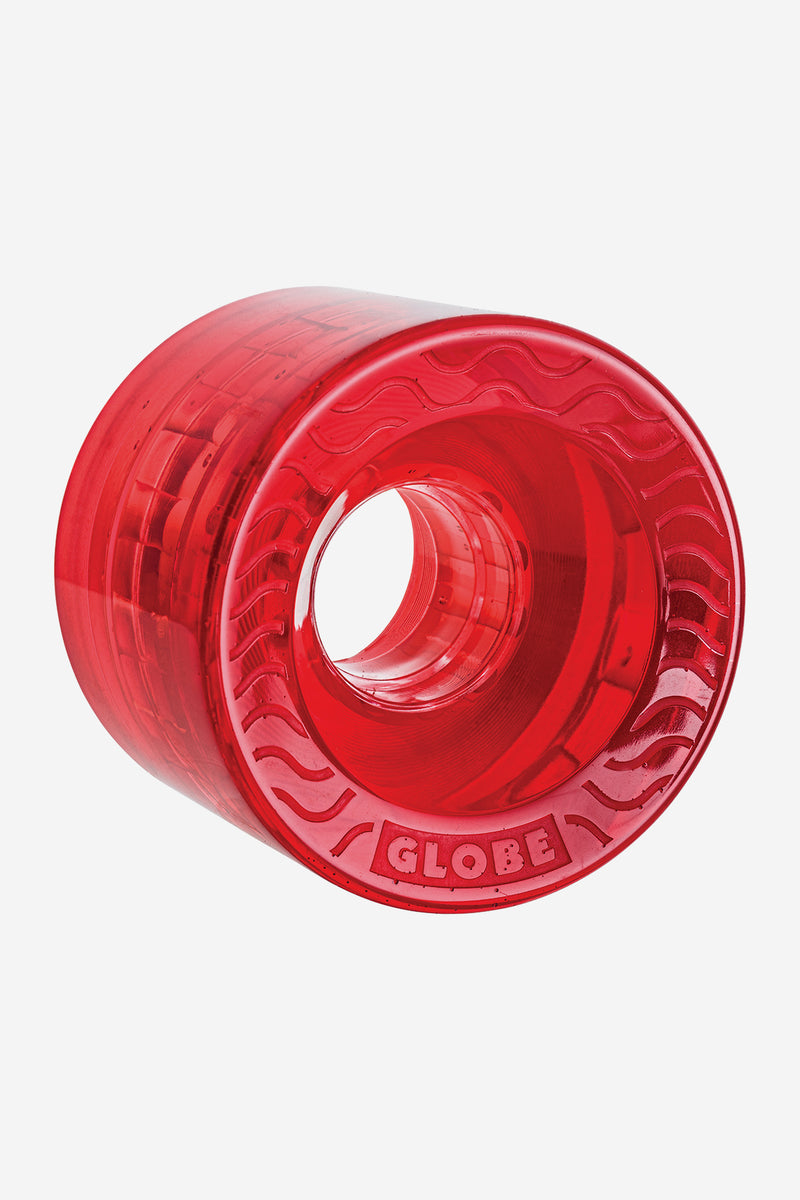 Retro Flex Cruiser Wheel 58mm Clear Red with translucent red shell and white core, angled view.