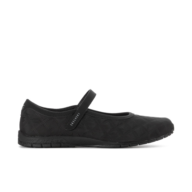 Black women's mary jane flat slip-on with strap and textured diamond upper