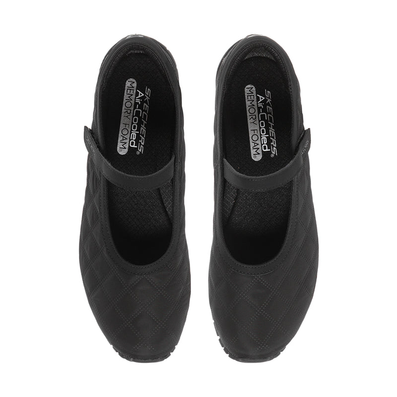Black mary jane flats with padded collar and printed insole