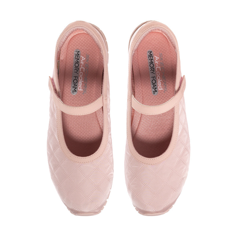 Women’s blush Mary Jane flats, interior view with cushioned insole