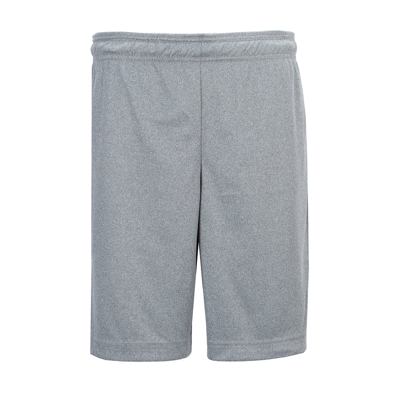 Youth reversible basketball shorts in heather grey with elastic waistband and side seam