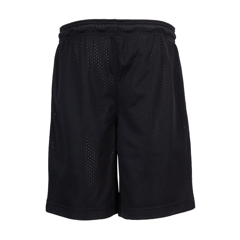 Youth basketball shorts in dark black with perforated fabric and elastic waistband seam