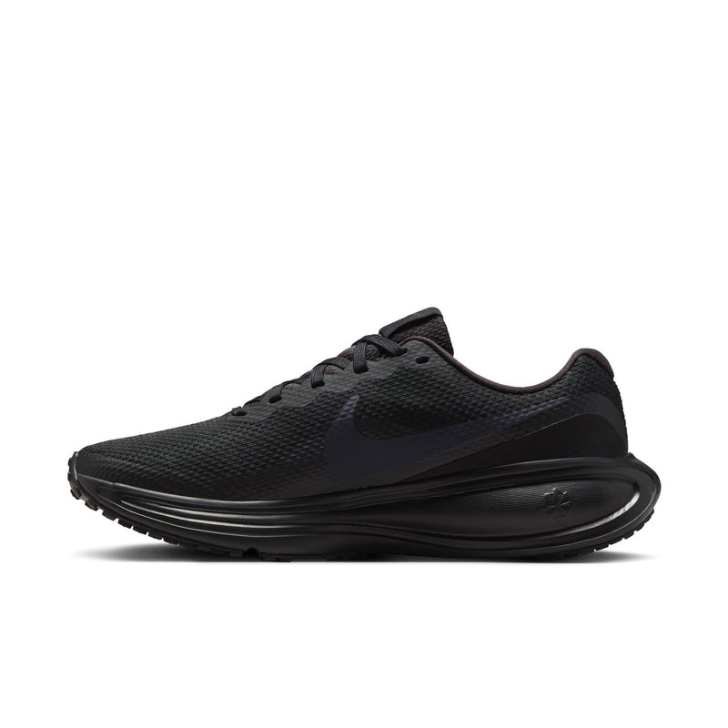 Women’s black running sneakers with lace-up and curved midsole profile