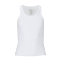 Women's white ribbed tank top, scoop neckline, sleeveless