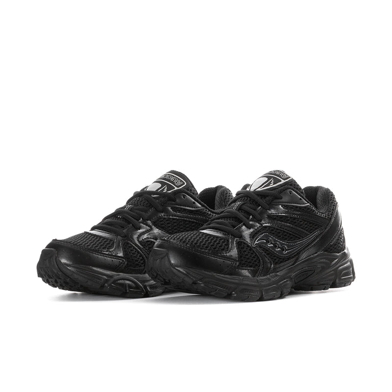 Black women's running shoes, side view pair with lace-up sporty upper