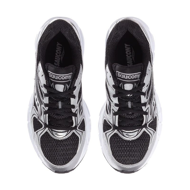 Women’s Ride Millenium Saucony lace-up running shoes, black interior and silver uppers