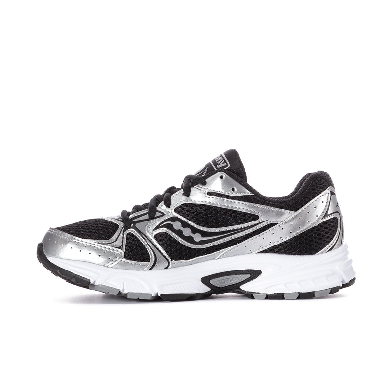 Women’s Ride Millenium Saucony lace-up running shoes, black mesh with silver overlays