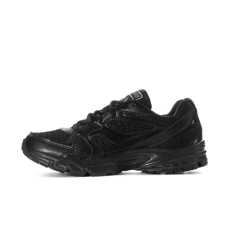 Black women's running shoe, three-quarter side view with lace-up upper and TPU details
