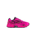 Kids' pink sneakers with black accents, lace-up design, and textured side panels