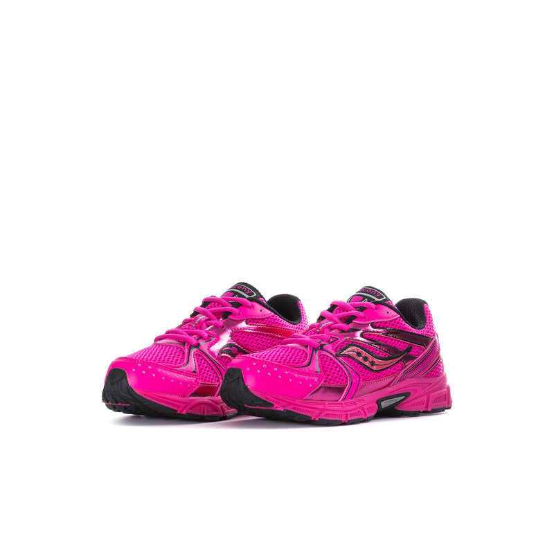 Kids' pink sneakers, lace-up upper with black heel tabs and sporty side detailing