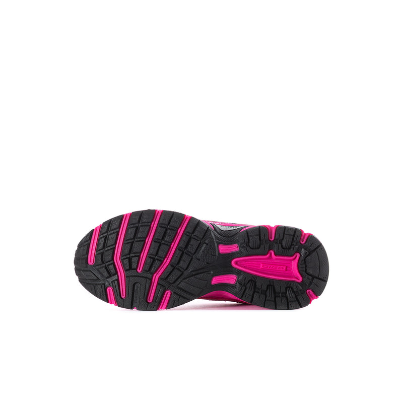 Kids' pink and black sneaker outsole with traction tread and grip grooves
