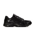 Men's black Saucony running shoes, angled side view with cushioned midsole