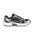 Men's black and silver running sneakers with lace-up mesh upper and chunky sole