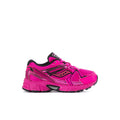 Toddler pink athletic sneakers with black details and lace-up front