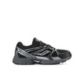 Youth black lace-up running shoe with silver Saucony logo detail