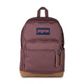 Mahogany Haze JanSport backpack with front zip pocket and side mesh bottle pocket
