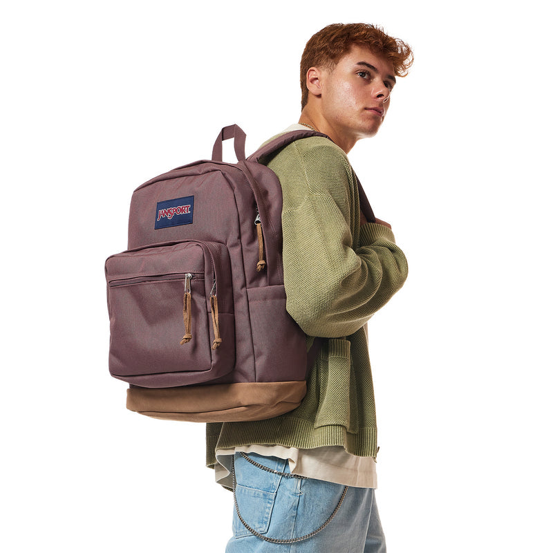 Mahogany Haze JanSport backpack being worn by a person over the shoulders