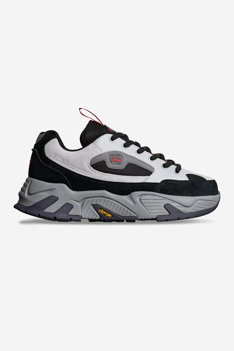 Side profile of RMS-3000 Smoke Black skate shoe with Vibram outsole and layered upper