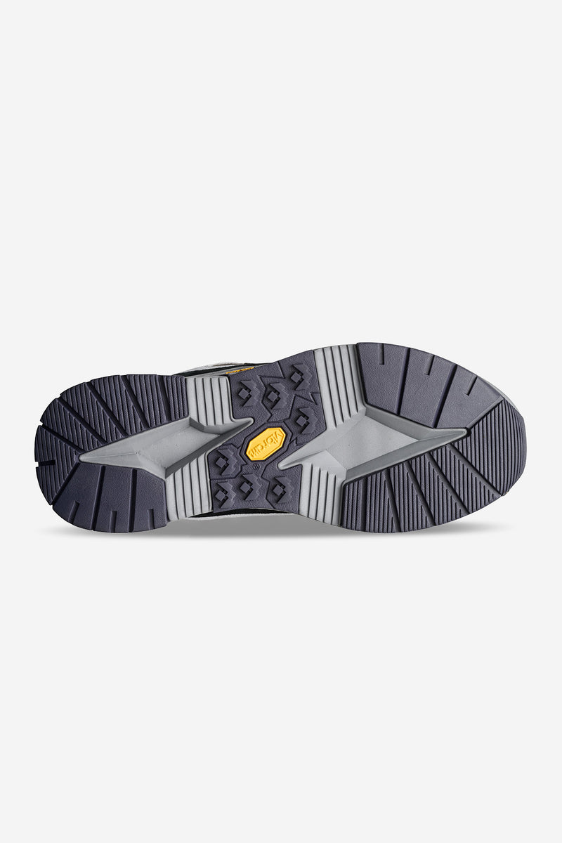 Bottom view of the RMS-3000 Smoke/Black shoe with a rugged Vibram sole and tread.