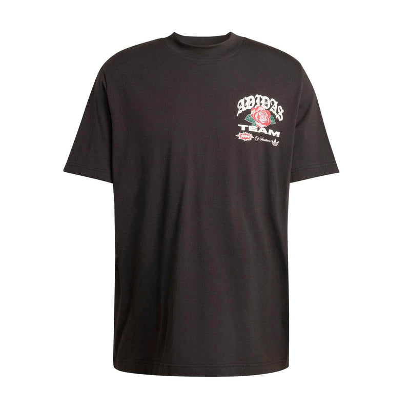 Men's black T-shirt with rose and team logo graphic on chest