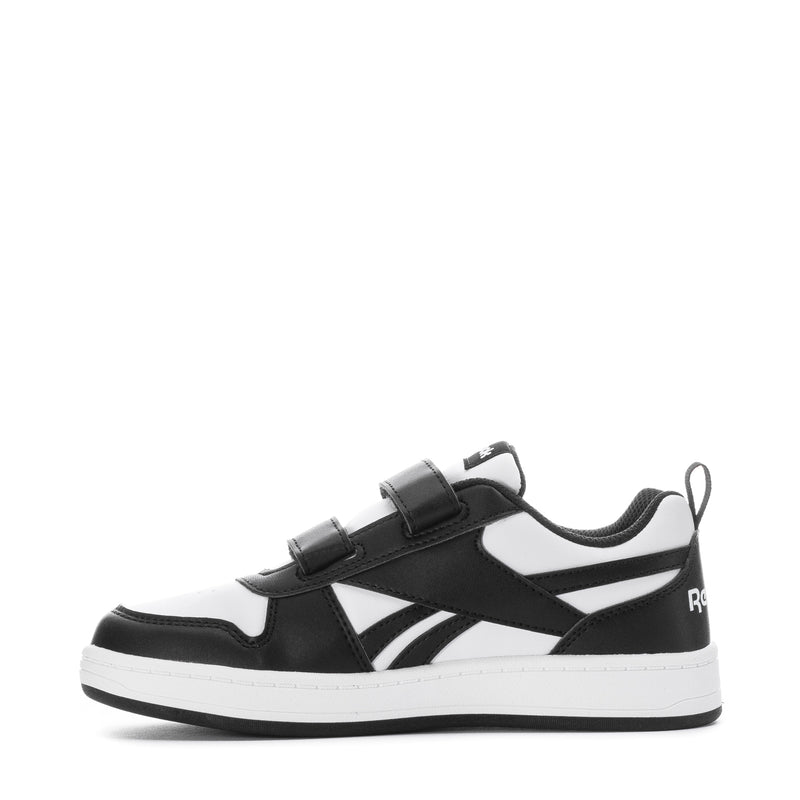 Kids Reebok sneakers with two hook-and-loop straps, black/white, low profile