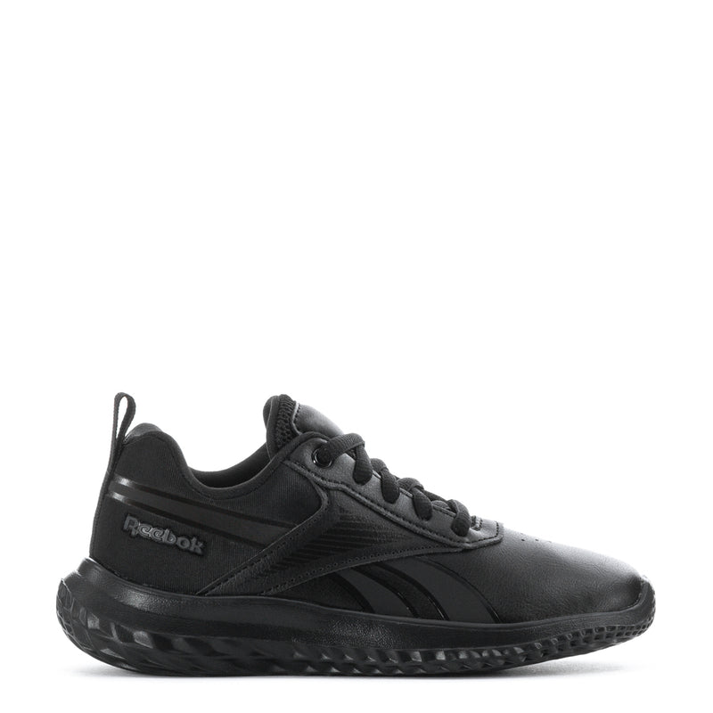 Black kids lace-up sneaker with Reebok side logo and chunky textured rubber sole