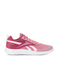 Youth slip-on running shoe, dusty rose pink with white sole and Reebok logo.