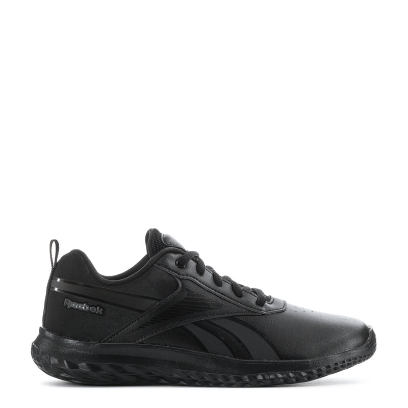 Youth Reebok Rush Runner slip-on sneakers in black, leather-look upper with laces