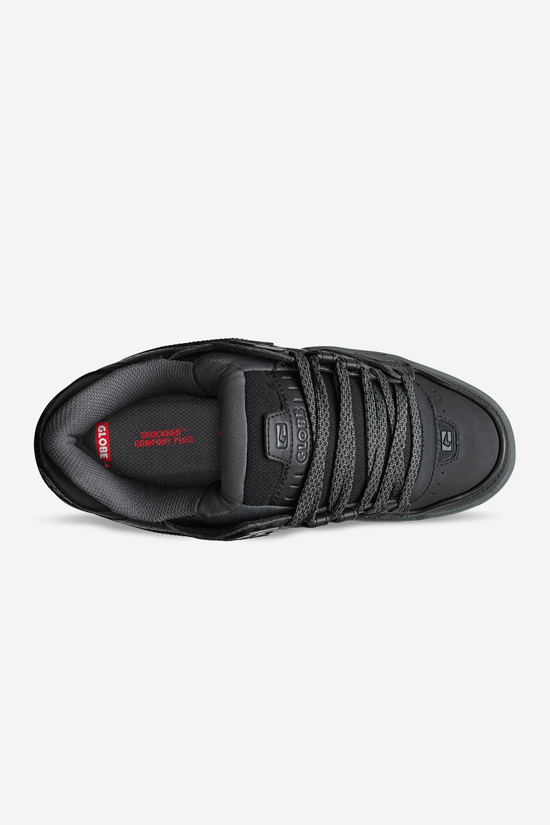 Top view of Globe Sabre skate shoe in Dark Shadow Phantom with a laced upper and padded collar