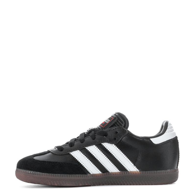 Kids' Samba Classic sneakers, black leather upper with white adidas-style stripes