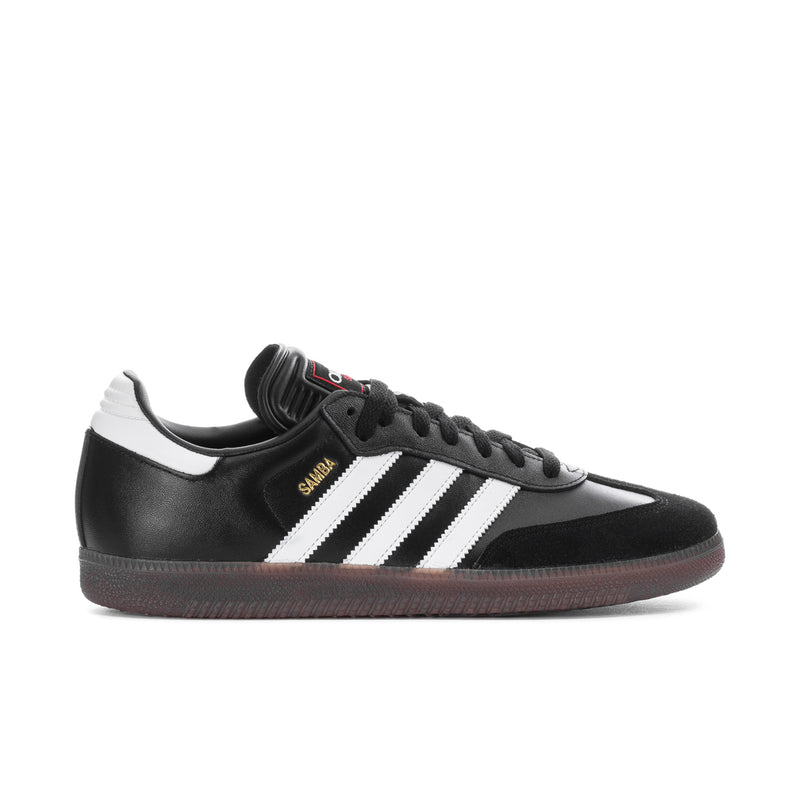 Men's black adidas Samba sneakers with white three-stripe side panel