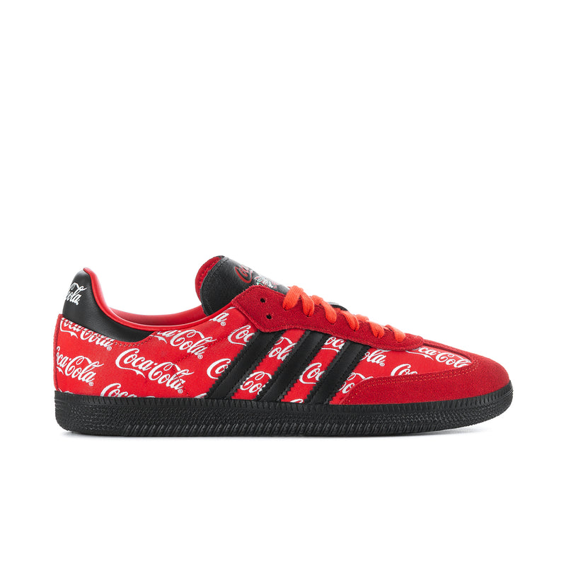 Men's Samba OG sneakers in red and black with Coca-Cola script side stripes