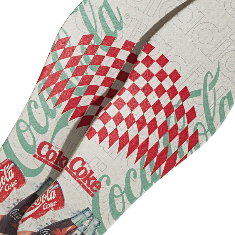 Printed sneaker lining fabric with Coca-Cola, checker pattern, and green bottle icons