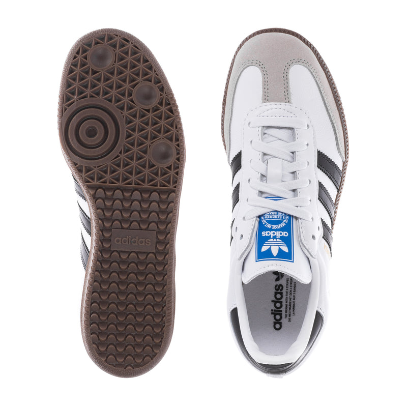 Women's Samba OG sneakers, outsole tread and heel view in dark brown rubber