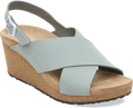 Quarter turn view Women's Birkenstock Footwear style name Samira Nubuck Narrow in color Pure Sage. Sku: 1031214