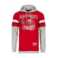 Men's 49ers red hooded long-sleeve pullover with San Francisco and 49ers logo