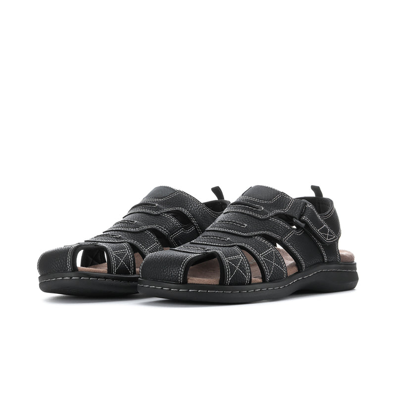 Men's black sandals, open-toe design with two hook-and-loop straps