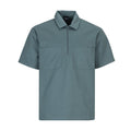 Men's short sleeve work shirt, basalt blue half-zip collar, two chest pockets