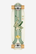 Top-down view of a 28 inch Sidewalk Slider Cruiserboard Green Croc with bold green cream stripes and a crocodile graphic