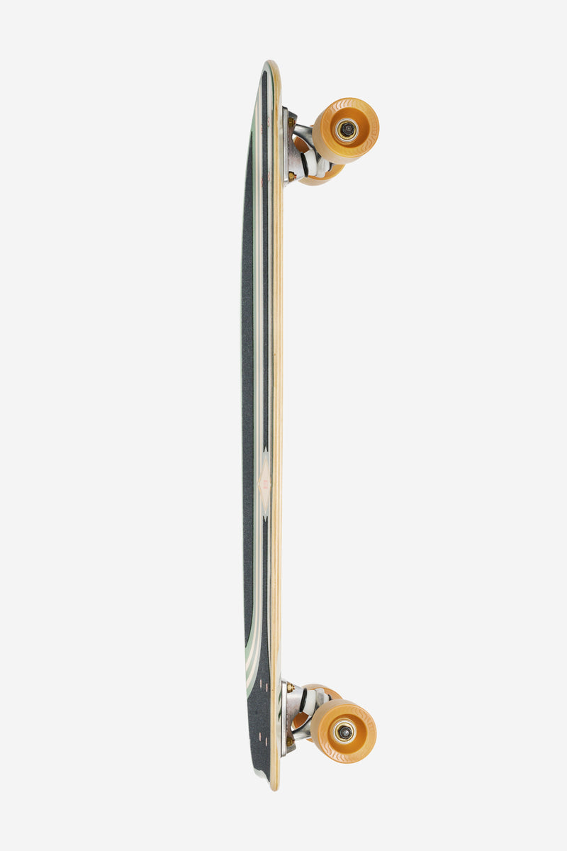 Side view of a 28 inch sidewalk slider cruiserboard in Green Croc with orange wheels