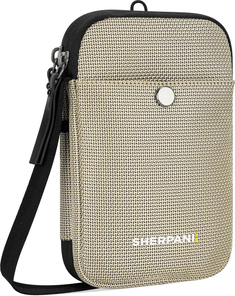 Quarter turn view Women's Sherpani Hand Bag style name Simplicity At in color Straw. Sku: 26-SIMPL03060