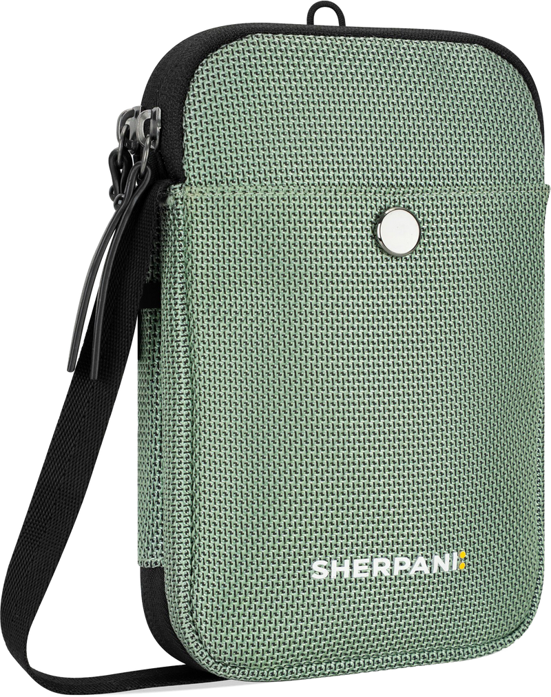 Quarter turn view Women's Sherpani Hand Bag style name Simplicity At in color Aloe Mist. Sku: 26-SIMPL02060