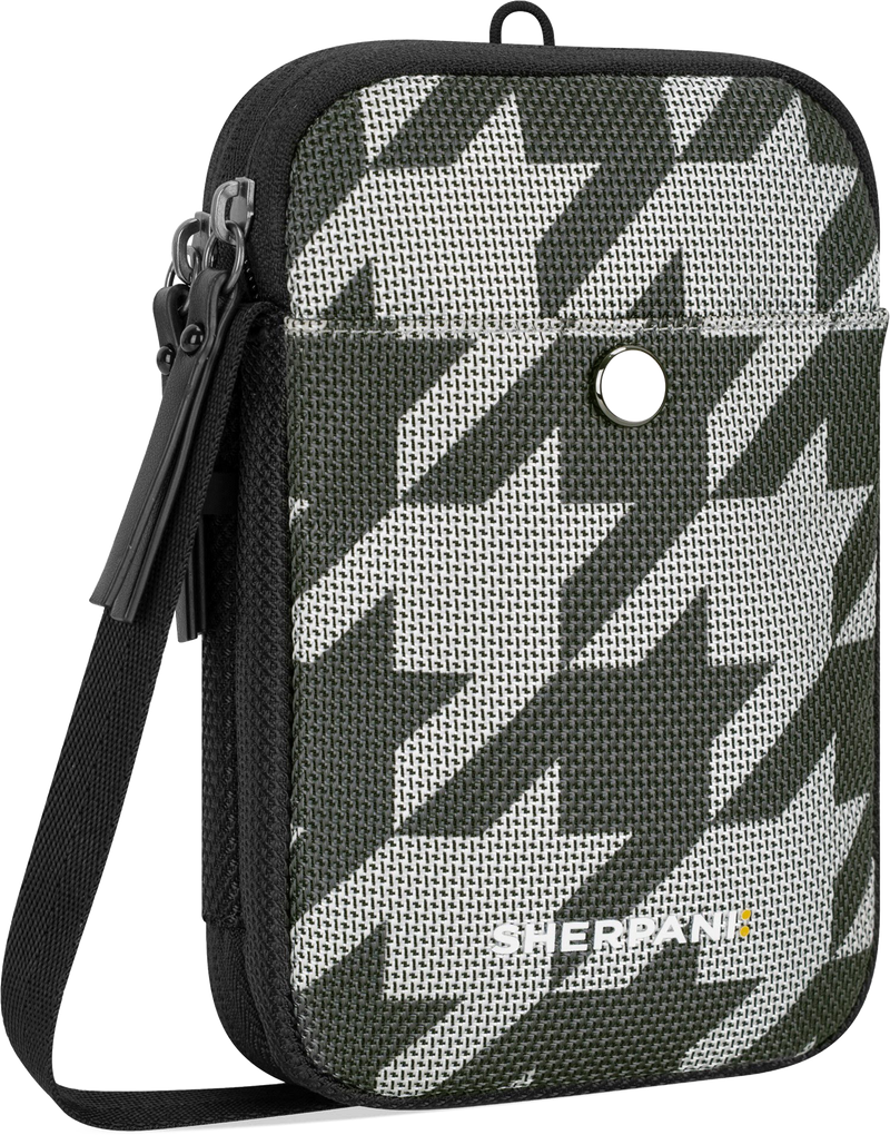 Quarter turn view Women's Sherpani Hand Bag style name Simplicity At in color Houndstooth. Sku: 26-SIMPL06060
