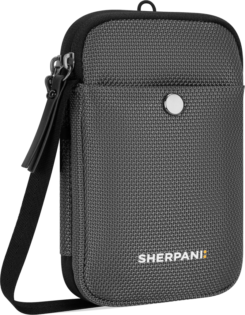 Quarter turn view Women's Sherpani Hand Bag style name Simplicity At in color Granite. Sku: 26-SIMPL04060