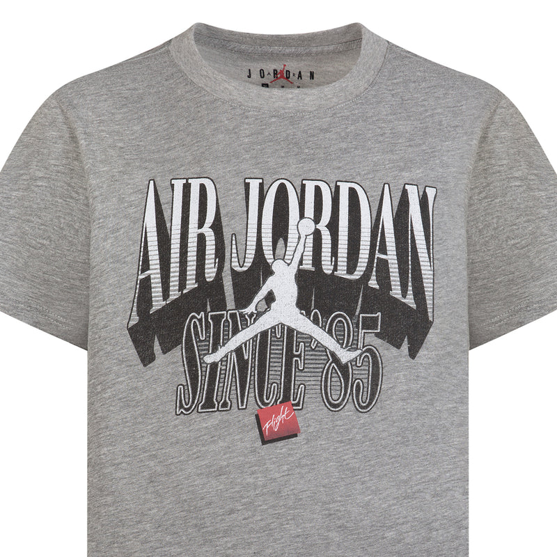 Youth carbon heather T-shirt with large Air Jordan Since 85 chest logo.