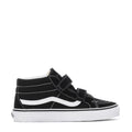 Kids' black mid-top sneakers with white side stripe and double hook-and-loop straps