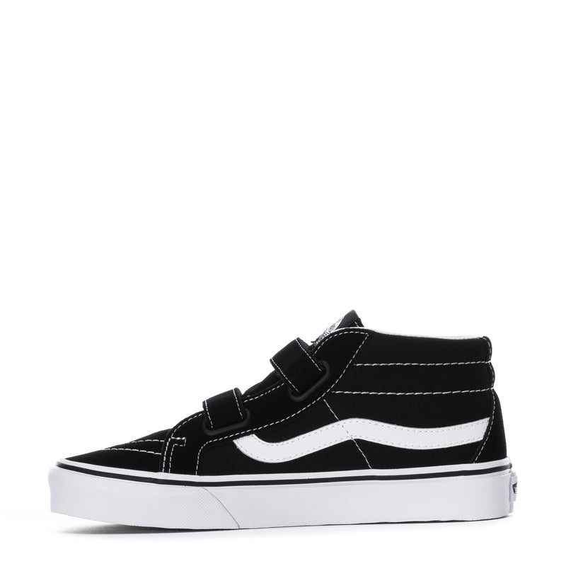Youth Sk8-Mid Reissue V sneaker, black high-top with white stripe and front strap details