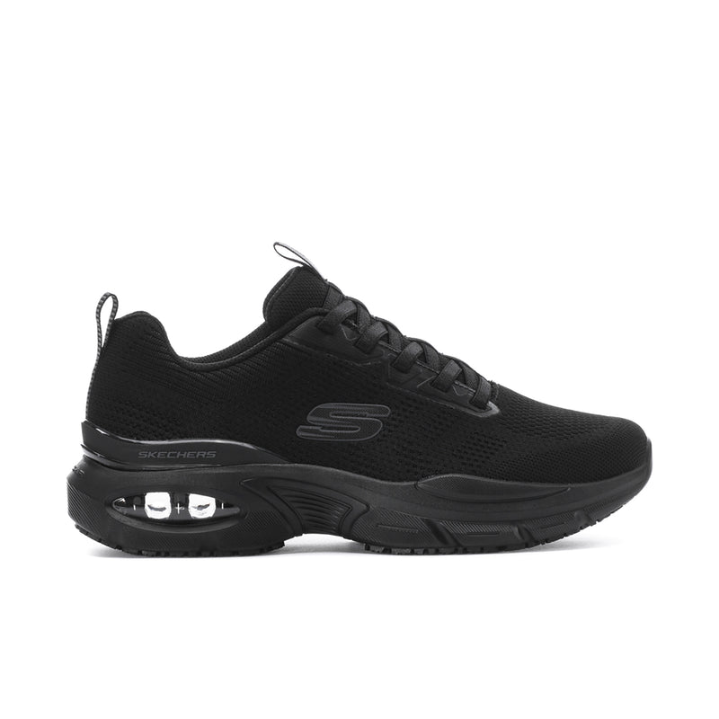Men's black lace-up running sneakers with cushioned midsole and side logo