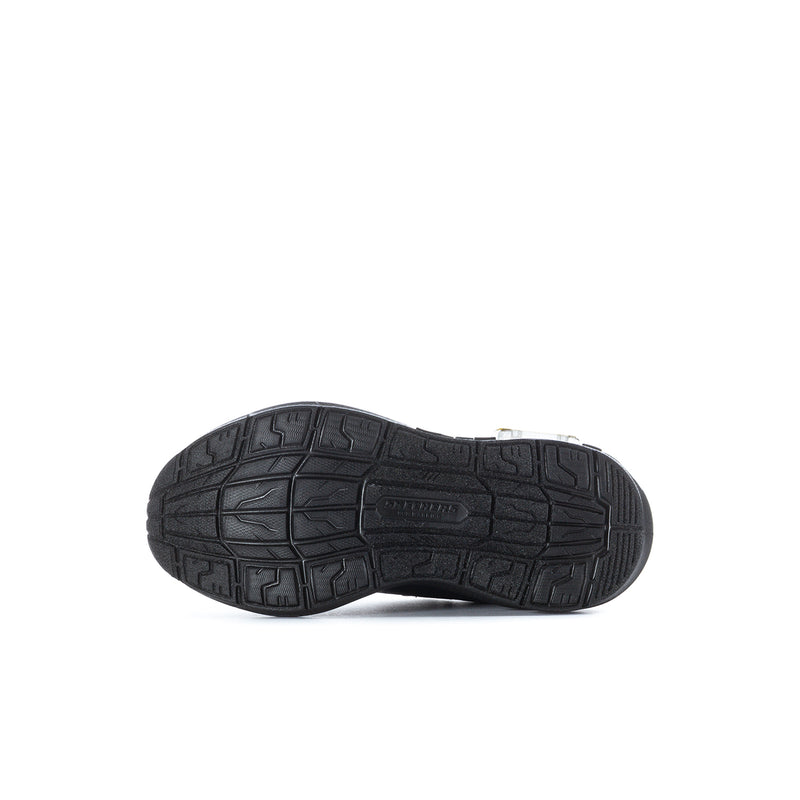 Kids sneaker outsole with deep tread for grip on dark rubber sole